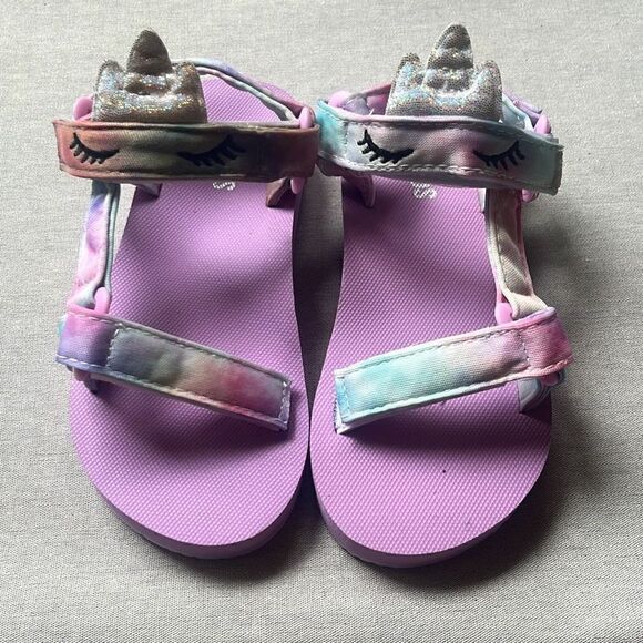 Fabkids Girls 11/12 Purple Tie Dye Unicorn Slip On Platform Sandals - Picture 1 of 7